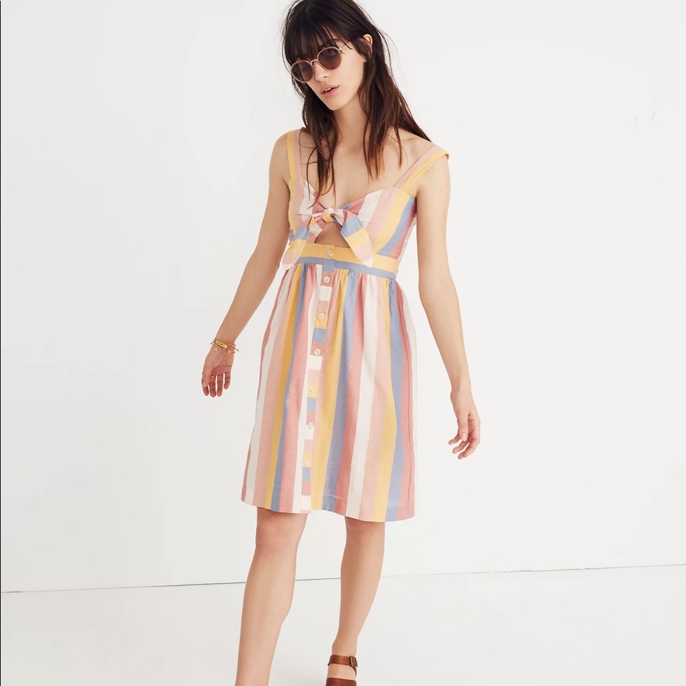 SOLD Madewell Tie Front Striped Cutout Dress NWOT - Picture 4 of 11